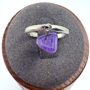 VTG Sterling Silver Amethyst Ring Nugget Dangle Charm Band Ring Size 5.5